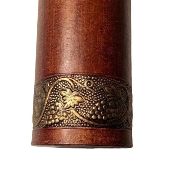 Decorative Canister with Leather Finish and Antique Gold Grape Leaf Banding - Picture 4 of 8